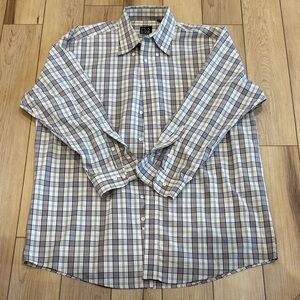 Jos. A. Bank Tan, White, Maroon Plaid Casual Shirt